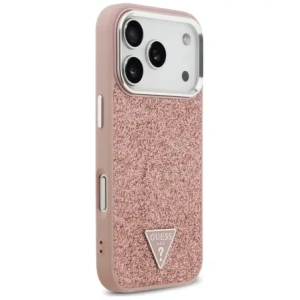 Etui Guess Glitter Triangle Logo MagSafe do Apple iPhone 17 Pro różowy