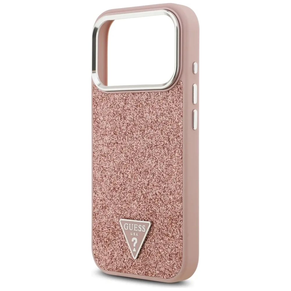 Etui Guess Glitter Triangle Logo MagSafe do Apple iPhone 17 Pro różowy