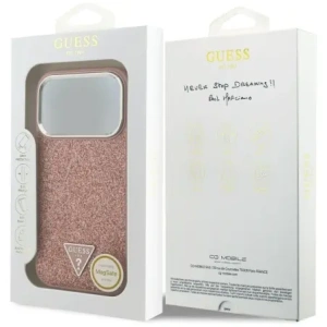 Etui Guess Glitter Triangle Logo MagSafe do Apple iPhone 17 Pro różowy