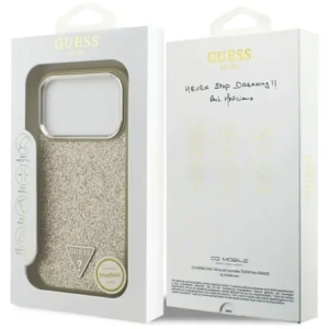 Etui Guess Glitter Triangle Logo MagSafe do Apple iPhone 17 Pro złoty