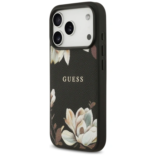 Etui Guess Grained Flowers Classic Logo MagSafe do Apple iPhone 17 Pro czarny