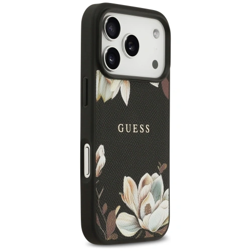 Etui Guess Grained Flowers Classic Logo MagSafe do Apple iPhone 17 Pro czarny