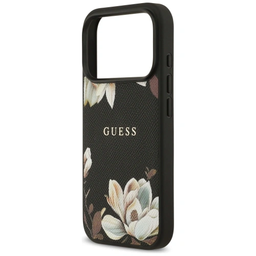 Etui Guess Grained Flowers Classic Logo MagSafe do Apple iPhone 17 Pro czarny