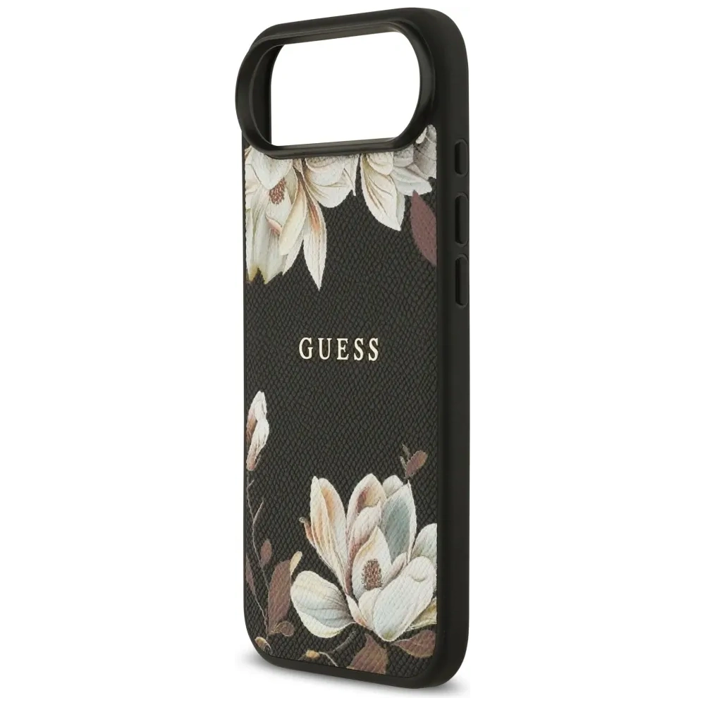 Etui Guess Grained Flowers Classic Logo MagSafe do Apple iPhone Air czarny