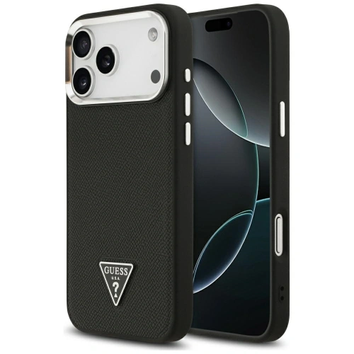 Etui Guess Grained Triangle Logo MagSafe do Apple iPhone 17 Pro czarny