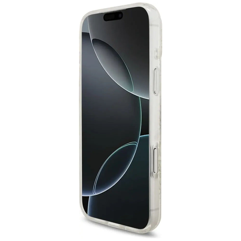 Etui Guess IML Flowers Electro Pearl Strap MagSafe do Apple iPhone 17 Pro Max biały