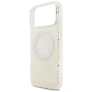 Etui Guess IML Flowers Electro Pearl Strap MagSafe do Apple iPhone 17 Pro Max biały