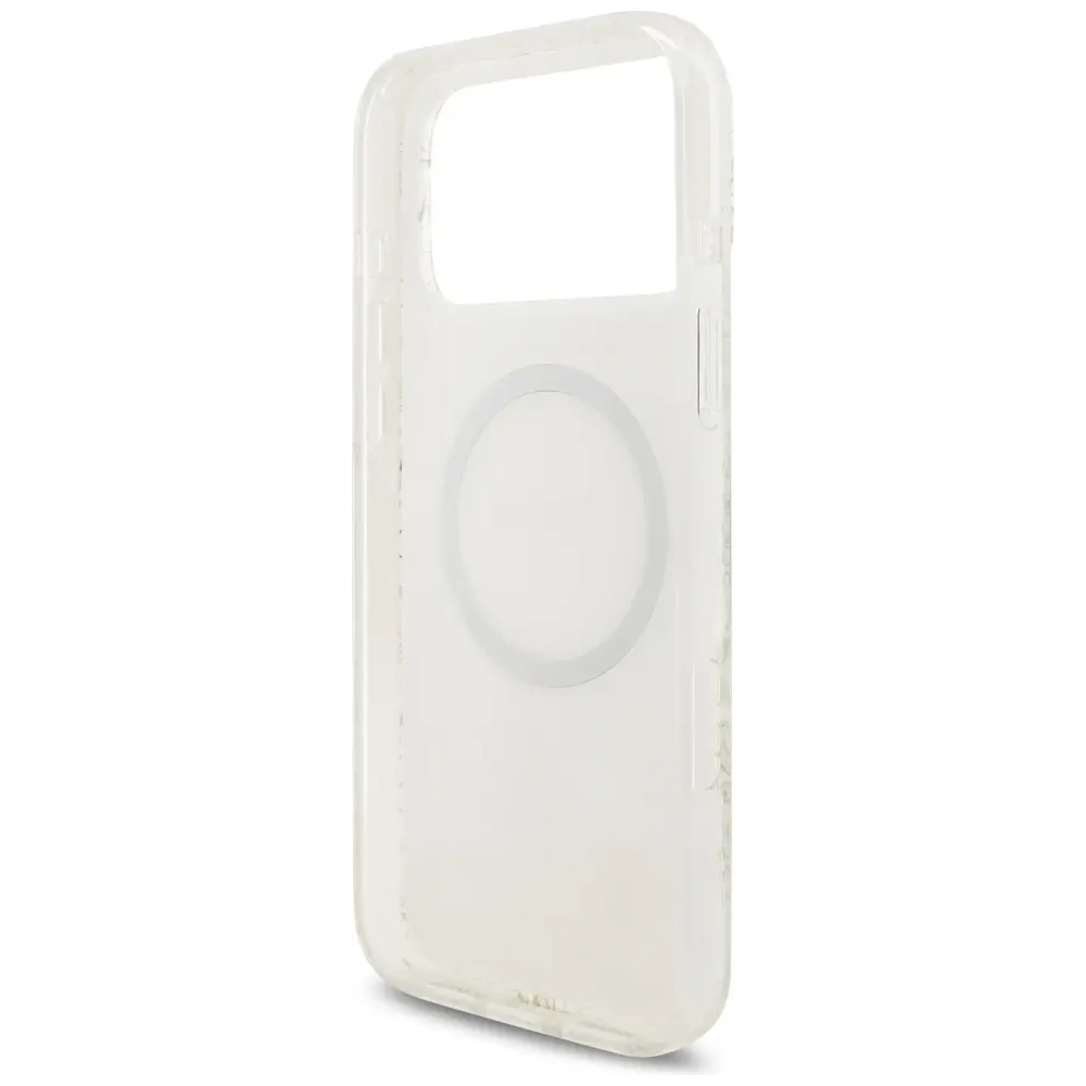 Etui Guess IML Flowers Electro Pearl Strap MagSafe do Apple iPhone 17 Pro Max biały