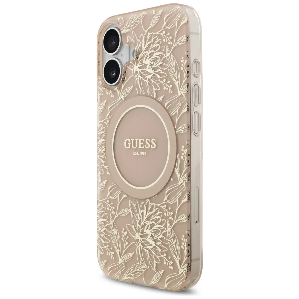 Etui Guess IML Flowers Electro Pearl Strap MagSafe do Apple iPhone 17 różowy