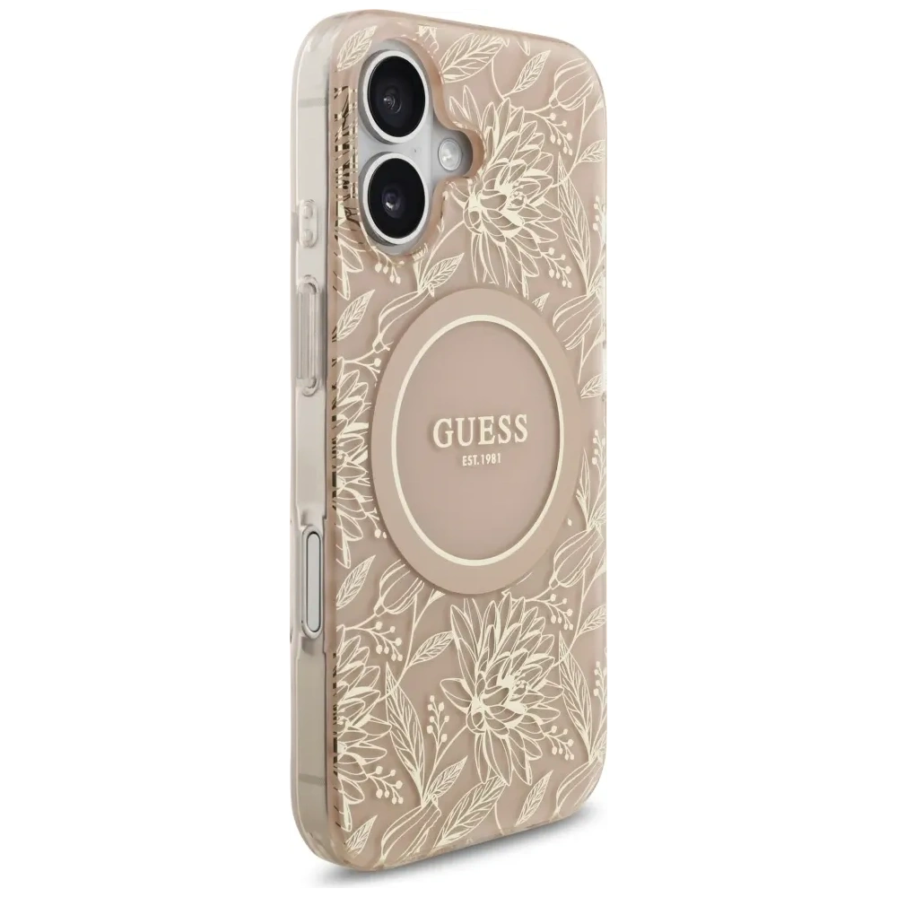 Etui Guess IML Flowers Electro Pearl Strap MagSafe do Apple iPhone 17 różowy