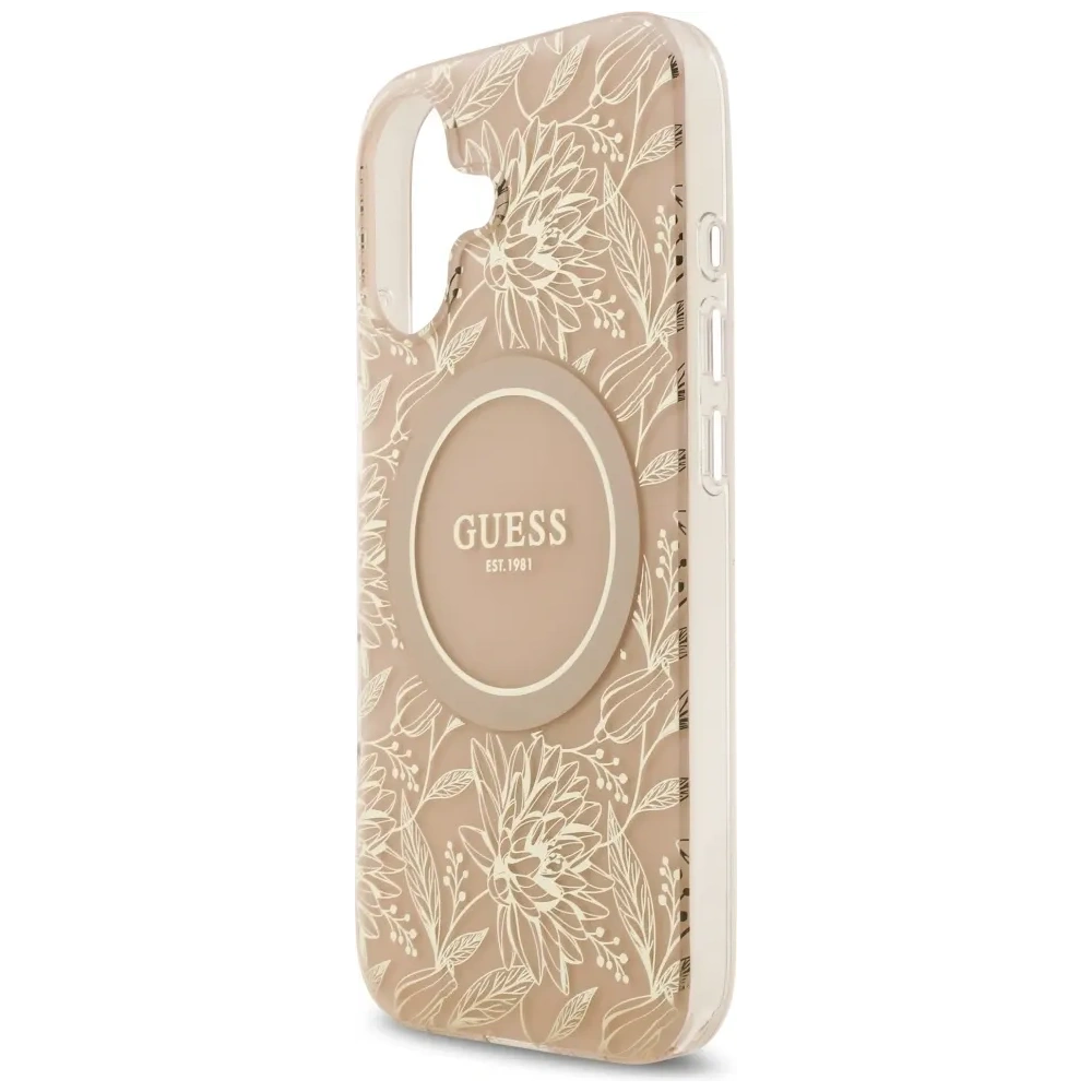 Etui Guess IML Flowers Electro Pearl Strap MagSafe do Apple iPhone 17 różowy