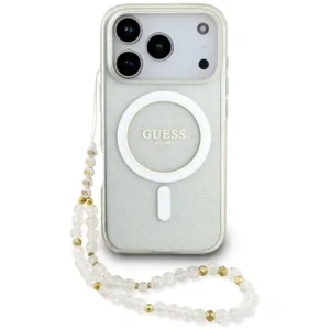Etui Guess IML Glitter Pearl Strap MagSafe do Apple iPhone 17 Pro Max przezroczysty