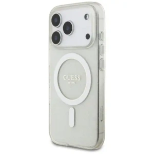Etui Guess IML Glitter Pearl Strap MagSafe do Apple iPhone 17 Pro Max przezroczysty