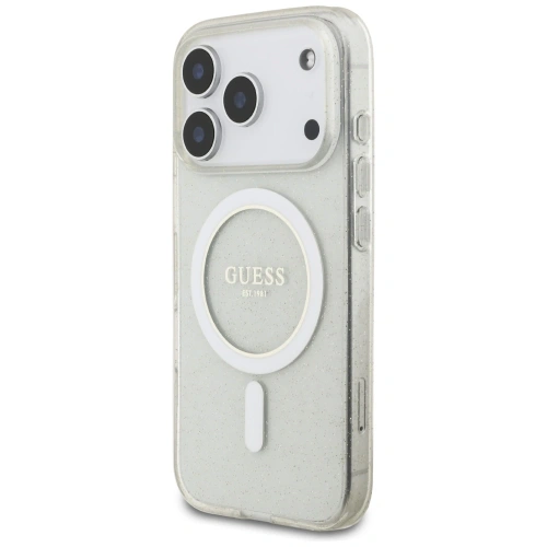 Etui Guess IML Glitter Pearl Strap MagSafe do Apple iPhone 17 Pro Max przezroczysty