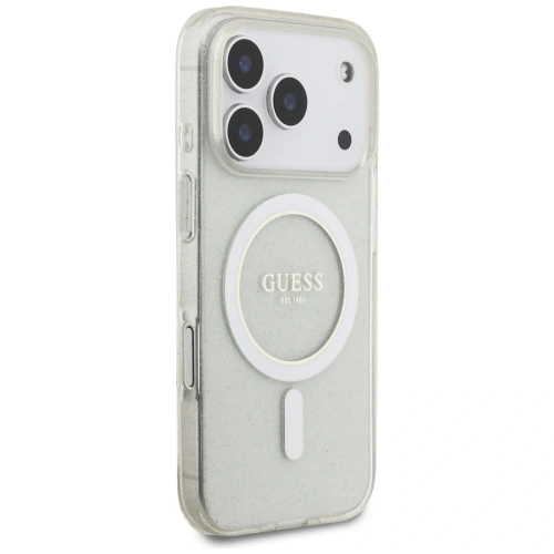 Etui Guess IML Glitter Pearl Strap MagSafe do Apple iPhone 17 Pro Max przezroczysty