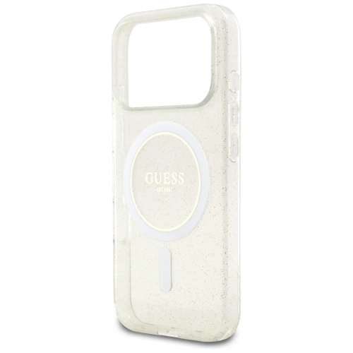 Etui Guess IML Glitter Pearl Strap MagSafe do Apple iPhone 17 Pro Max przezroczysty