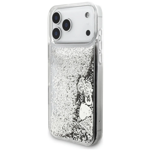 Etui Guess Liq. Glitter Charms do Apple iPhone 17 Pro Max srebrny
