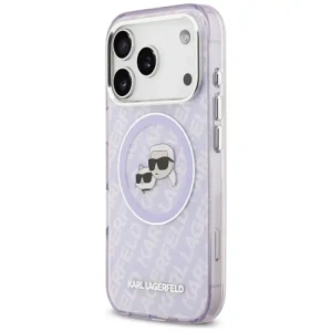 Etui Karl Lagerfeld IML Glitter Karl & Choupette Heads Logo MagSafe do Apple iPhone 17 Pro fioletowy
