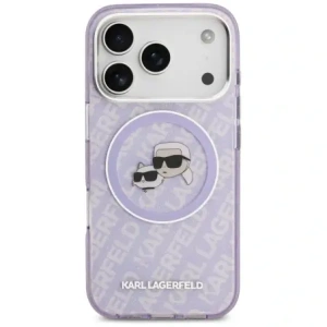 Etui Karl Lagerfeld IML Glitter Karl & Choupette Heads Logo MagSafe do Apple iPhone 17 Pro fioletowy