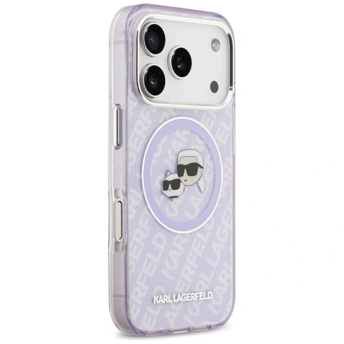 Etui Karl Lagerfeld IML Glitter Karl & Choupette Heads Logo MagSafe do Apple iPhone 17 Pro fioletowy