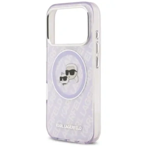 Etui Karl Lagerfeld IML Glitter Karl & Choupette Heads Logo MagSafe do Apple iPhone 17 Pro fioletowy