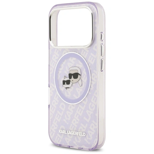 Etui Karl Lagerfeld IML Glitter Karl & Choupette Heads Logo MagSafe do Apple iPhone 17 Pro fioletowy