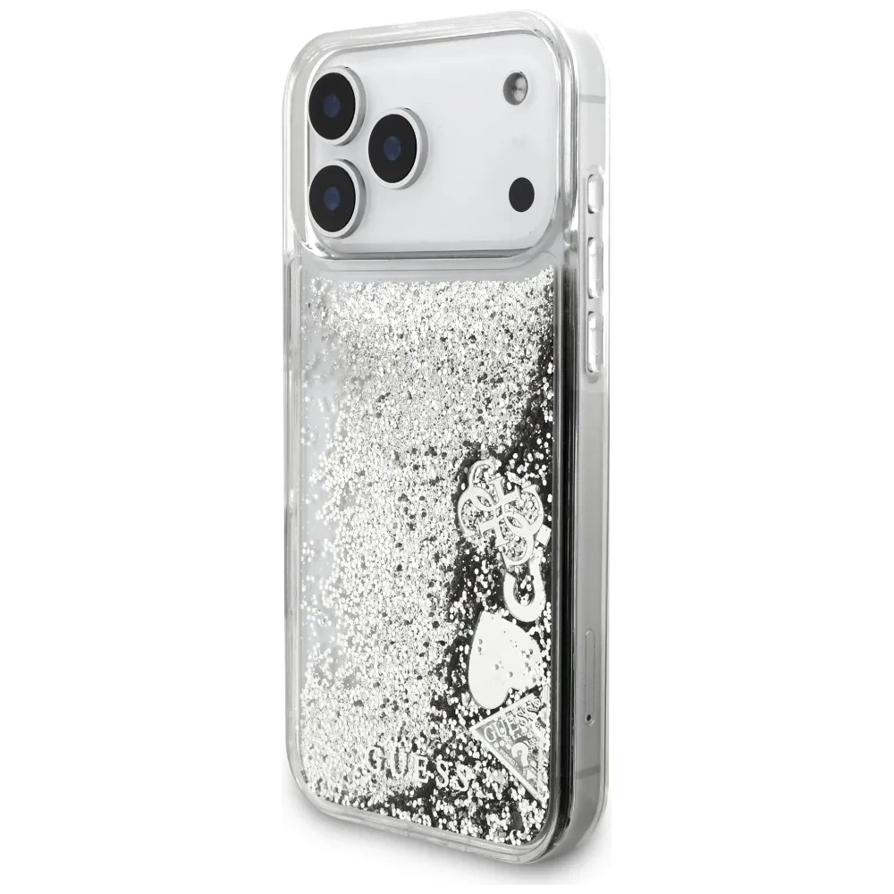 Etui Guess Liq. Glitter Charms do Apple iPhone 17 Pro srebrny