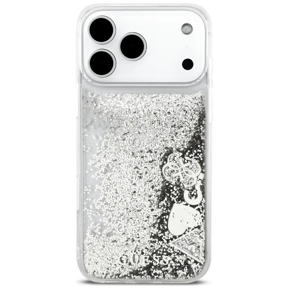 Etui Guess Liq. Glitter Charms do Apple iPhone 17 Pro srebrny
