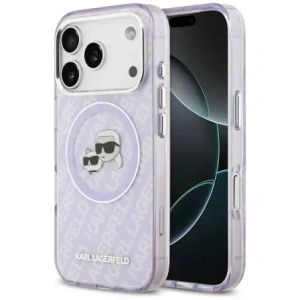 Etui Karl Lagerfeld IML Glitter Karl & Choupette Heads Logo MagSafe do Apple iPhone 17 Pro Max fioletowy