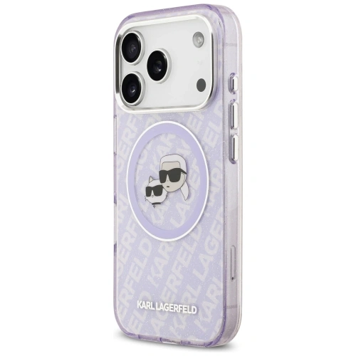 Etui Karl Lagerfeld IML Glitter Karl & Choupette Heads Logo MagSafe do Apple iPhone 17 Pro Max fioletowy