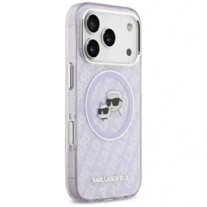 Etui Karl Lagerfeld IML Glitter Karl & Choupette Heads Logo MagSafe do Apple iPhone 17 Pro Max fioletowy