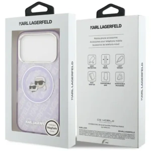 Etui Karl Lagerfeld IML Glitter Karl & Choupette Heads Logo MagSafe do Apple iPhone 17 Pro Max fioletowy