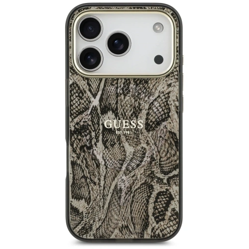 Etui Guess Python Pattern MagSafe do Apple iPhone 17 Pro brązowy