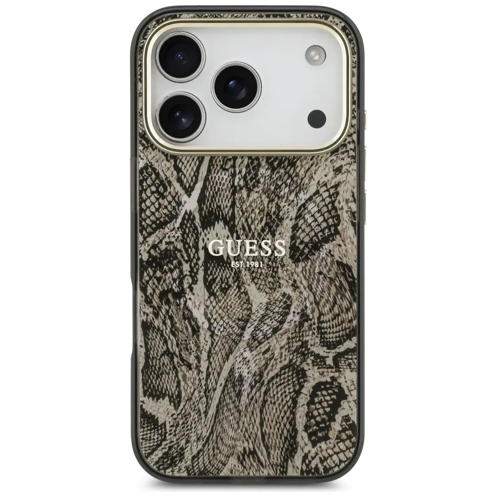 Etui Guess Python Pattern MagSafe do Apple iPhone 17 Pro brązowy