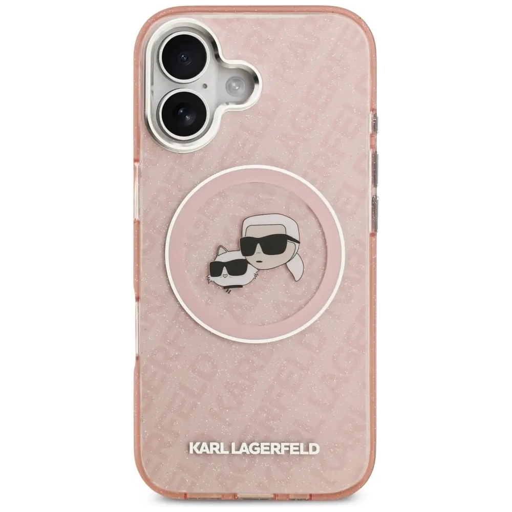 Etui Karl Lagerfeld IML Glitter Karl & Choupette Heads Logo MagSafe do Apple iPhone 17 różowy