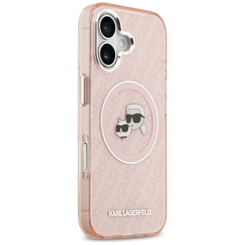 Etui Karl Lagerfeld IML Glitter Karl & Choupette Heads Logo MagSafe do Apple iPhone 17 różowy