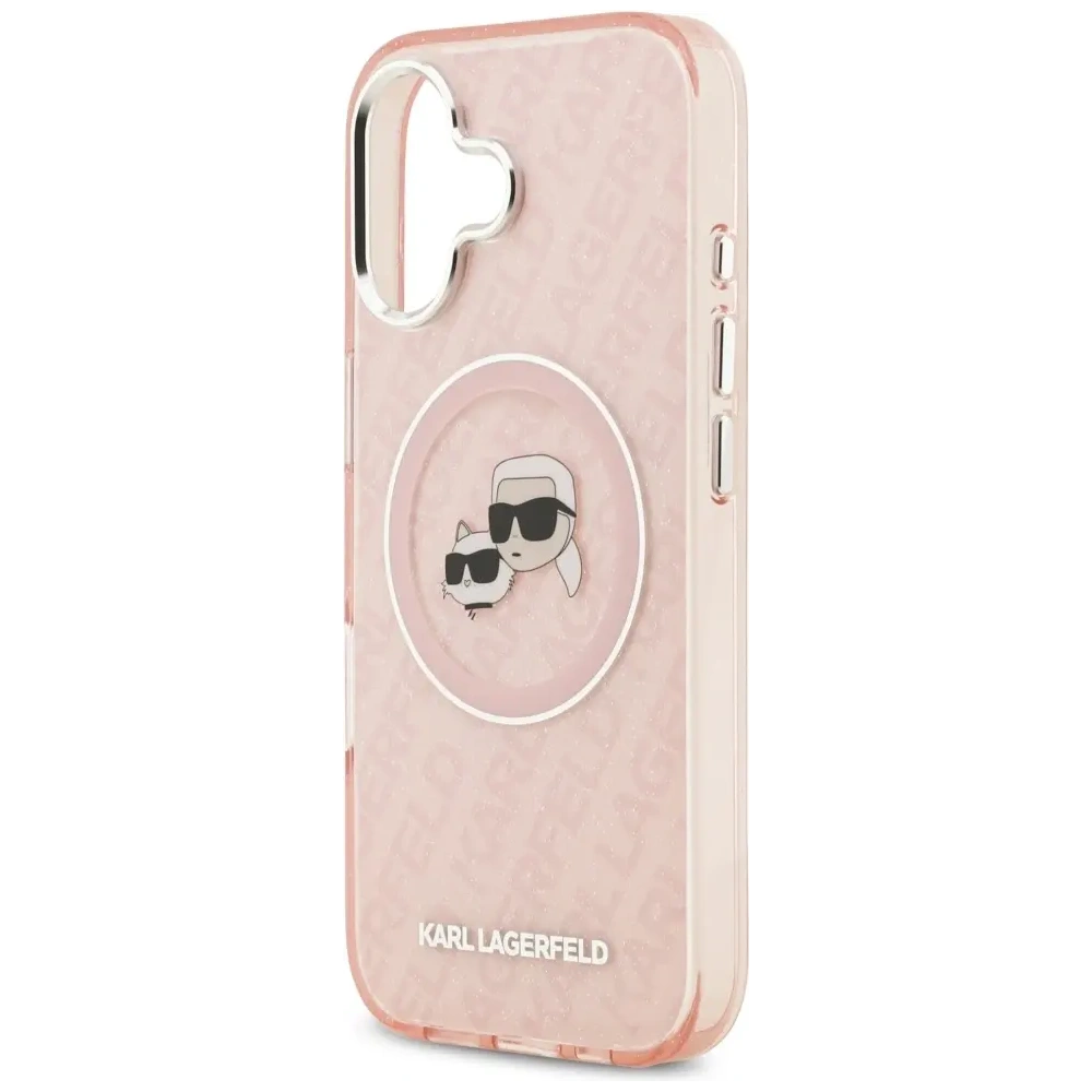 Etui Karl Lagerfeld IML Glitter Karl & Choupette Heads Logo MagSafe do Apple iPhone 17 różowy