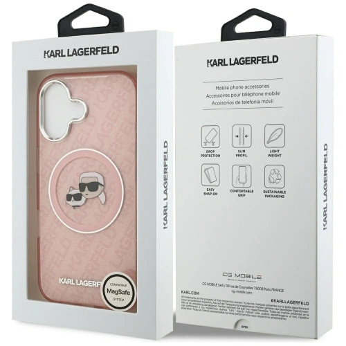 Etui Karl Lagerfeld IML Glitter Karl & Choupette Heads Logo MagSafe do Apple iPhone 17 różowy