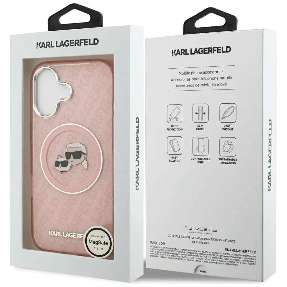Etui Karl Lagerfeld IML Glitter Karl & Choupette Heads Logo MagSafe do Apple iPhone 17 różowy