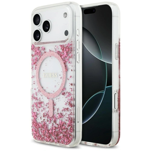 Etui Guess Resin Bottom Glitter MagSafe do Apple iPhone 17 Pro Max różowy