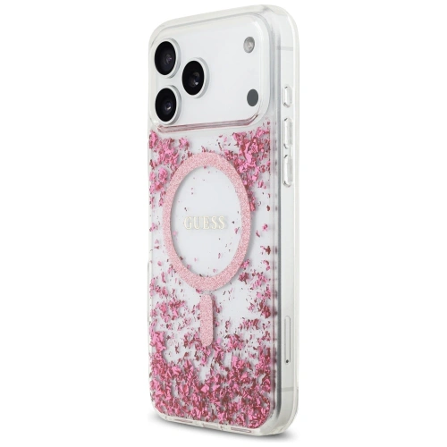 Etui Guess Resin Bottom Glitter MagSafe do Apple iPhone 17 Pro Max różowy