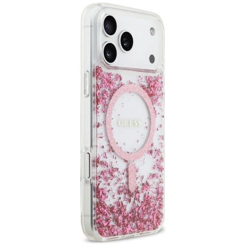 Etui Guess Resin Bottom Glitter MagSafe do Apple iPhone 17 Pro Max różowy