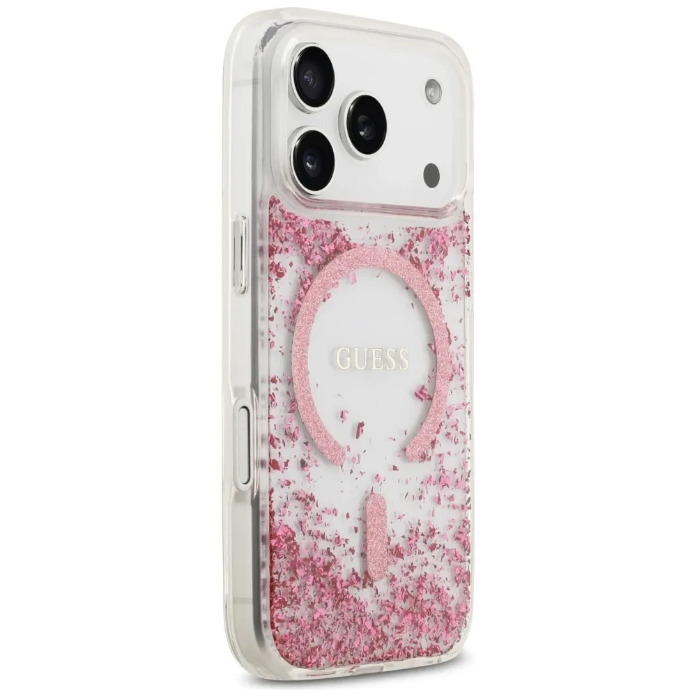 Etui Guess Resin Bottom Glitter MagSafe do Apple iPhone 17 Pro różowy