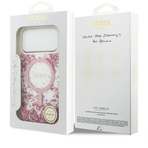 Etui Guess Resin Bottom Glitter MagSafe do Apple iPhone 17 Pro Max różowy