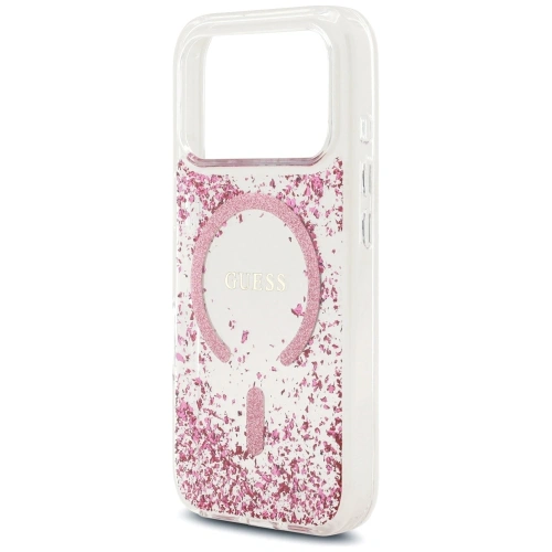 Etui Guess Resin Bottom Glitter MagSafe do Apple iPhone 17 Pro różowy
