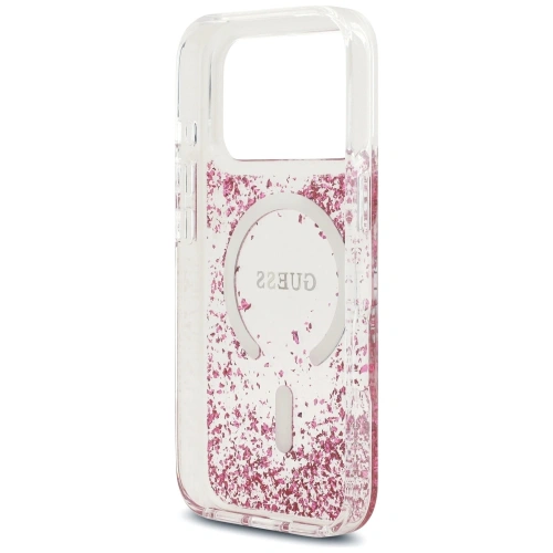 Etui Guess Resin Bottom Glitter MagSafe do Apple iPhone 17 Pro różowy
