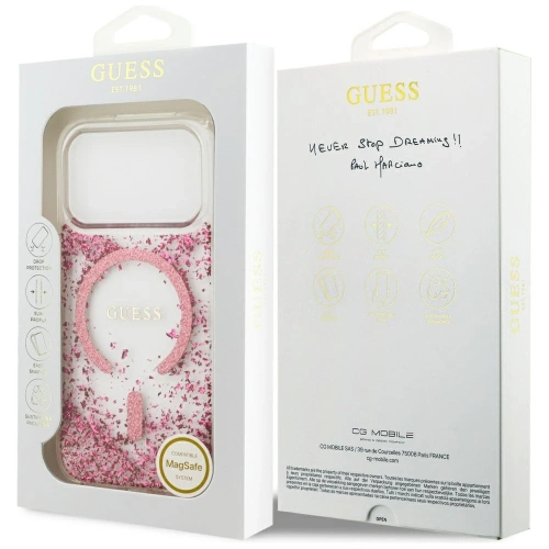 Etui Guess Resin Bottom Glitter MagSafe do Apple iPhone 17 Pro różowy
