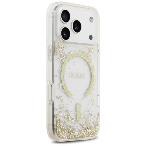 Etui Guess Resin Bottom Glitter MagSafe do Apple iPhone 17 Pro złoty