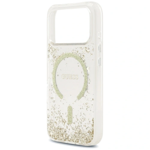 Etui Guess Resin Bottom Glitter MagSafe do Apple iPhone 17 Pro złoty