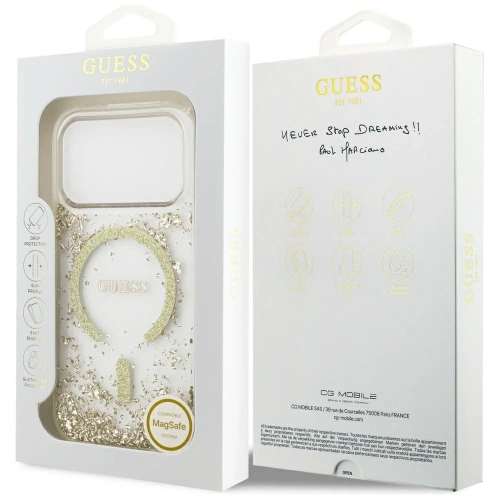 Etui Guess Resin Bottom Glitter MagSafe do Apple iPhone 17 Pro złoty